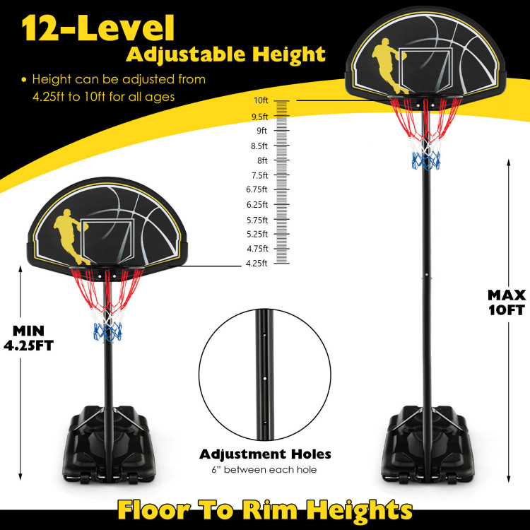 4.25-10 Feet Portable Adjustable Basketball Goal Hoop SystemCostway Gallery View 9 of 10